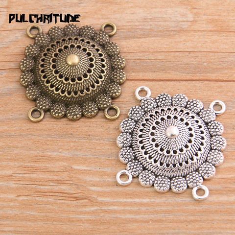 PULCHRITUDE 4pcs 34*34mm New Product Two Color Zinc Alloy Round Hollow Flower Connectors Jewelry Making DIY Handmade Craft ► Photo 1/5