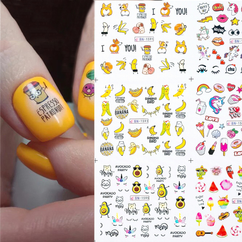 12pcs Cute Cartoon Nail Stickers Water Decals Banana Fruit Character ransfer Slider Nail Art Tattoo Manicure Foil Wraps 2022 New ► Photo 1/6