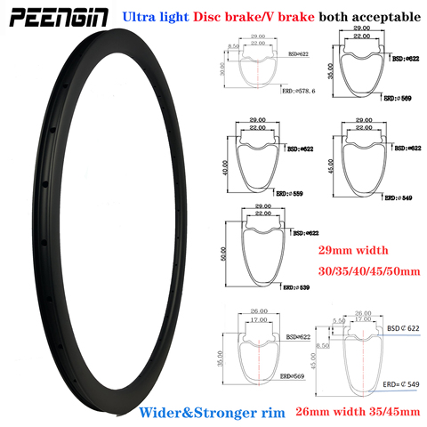 Ultra light carbon bike rims 30mm 35mm 40mm 45mm 50mm deep clincher tubeless wheel bicycle V/disc brake 26mm/29mm wider stronger ► Photo 1/6