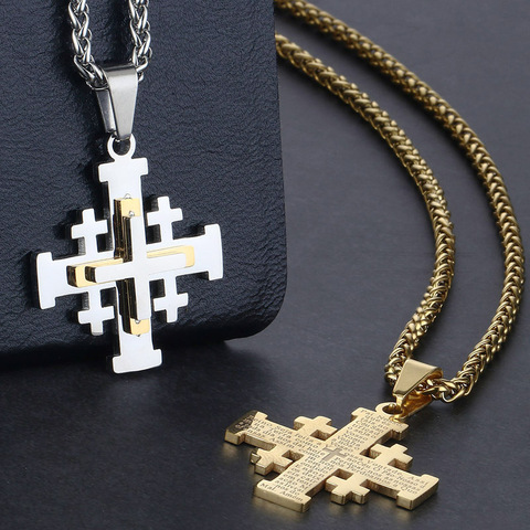 Bible Jerusalem Crusaders Cross Pendant Necklaces Medieval Religious Statement Stainless Steel Chains Necklace Jewelry for Men ► Photo 1/6