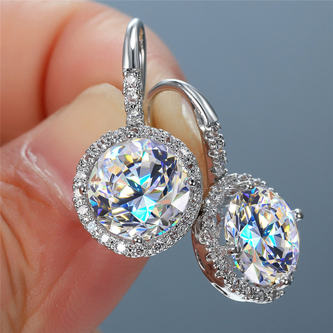 Huitan Classic Design Elegant Women Drop Earrings Round Zirconia Engagement Wedding Party Bridal Dangle Earring Jewelry Dropship ► Photo 1/6