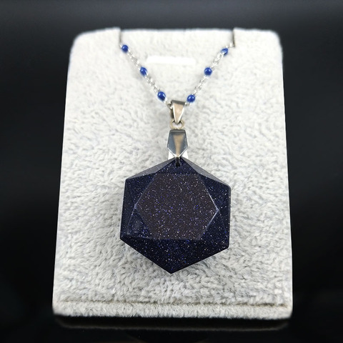 2022 Hexagram Blue Sandstone Stainless Steel Statement Necklace Women Silver Color Chain Necklace Jewelry collar mujer NG26S04 ► Photo 1/6