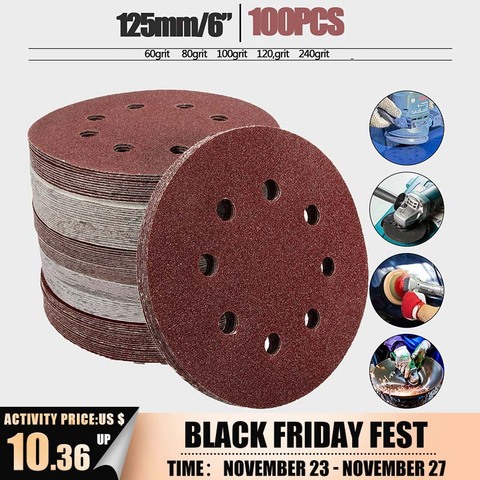 100pcs 125mm 60 80 100 120 240 Grit Round Shape Sanding Discs Buffing Sheet Sandpaper 8 Hole Sander Polishing Pad Each of 20 ► Photo 1/6