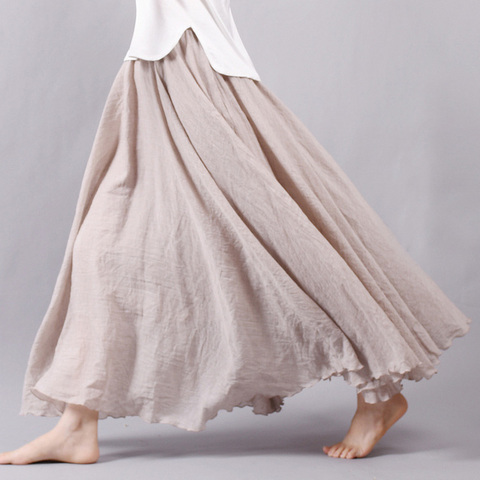 2022 Women Linen Cotton Long Skirts Elastic Waist Pleated Maxi Skirts Beach Boho Vintage Summer Skirts Faldas Saia ► Photo 1/6