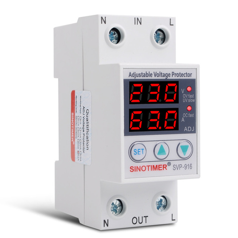 220V or 110V 63A Self-Recovery Over and Under Voltage Protector Relay with Double LED Voltage Current Monitor Voltmeter Din Rail ► Photo 1/6