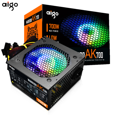 Aigo ak700 max 700W PC Power Supply unit Gaming Quiet 120mm rgb Fan 24pin 12V ATX BTC PSU Desktop computer Power Supply for pc ► Photo 1/6