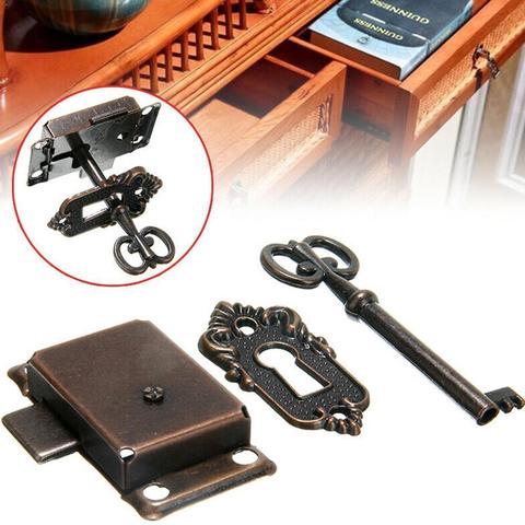 Durable Portable Vintage Antique Style Iron Lock + Key For Drawer Cabinet Door Cupboard Wardrobe H6O9 ► Photo 1/6