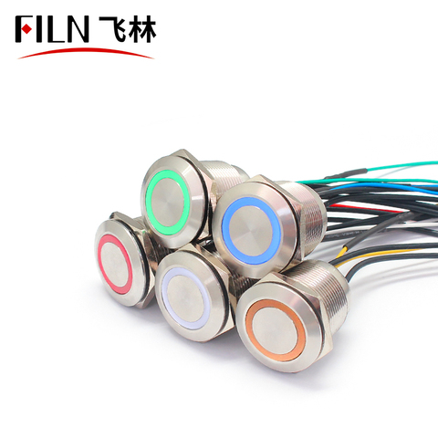 FILN 22mm 12V Ring LED Momentary Or Lactching Stainless Steel IP68 Waterproof Metal Potted Push Button Switch with wire ► Photo 1/6