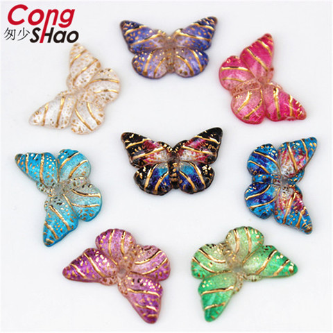 New 50pcs Resin Colorful Butterflies Flat Back Rhinestone Appliques DIY 1 Hole Wedding Scrapbook Accessories Craft ZZ279 ► Photo 1/6