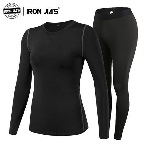 IRON JIA'S Women Thermal Underwear Set Winter Elastic Motorcycle Skiing Warm Long Johns Shirts & Tops Bottom Suit ► Photo 1/1