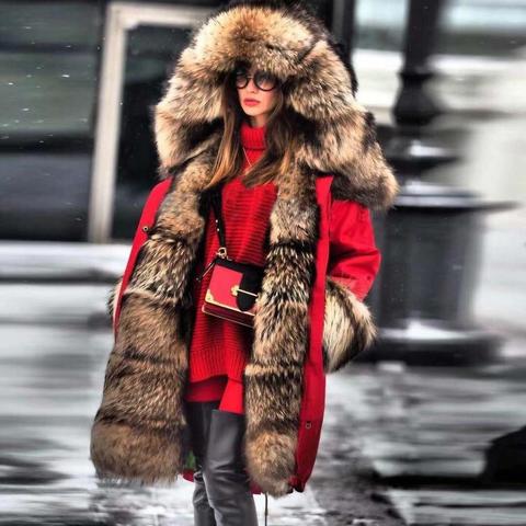 Lanxirui women parka Coats thick Large fur collar hooded coat warm wintet Fox fur liner parkas long winter jacket for women ► Photo 1/5