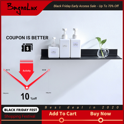 Wholesale Promotion Bathroom Accessories 30-50cm Modern Matt Black Bathroom Shelves Kitchen Wall Shelf Shower Bath Storage Rack ► Photo 1/6