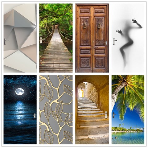 3D Beautiful Landscape Door Sticker For Living Room Bedroom DIY PVC Self Adhesive Wallpaper Waterproof Mural Decals deursticker ► Photo 1/6