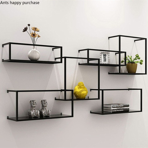 Wall Wrought Iron Shelf Home Storage Rack Living Room Shelf Background Wall Decoration Partition Potted Plant Frame Book Rack ► Photo 1/6