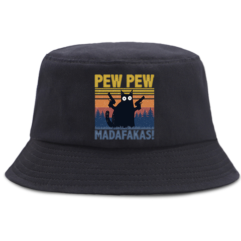 Pew Pew Madafakas Black Cat Bucket Caps Women Street Beach Sun Hat Hip Hop Casual Fisherman Hats Men Outdoor Summer Panama Cap ► Photo 1/6