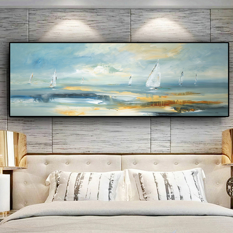 Natural Abstract Boat Landscape Oil Painting on Canvas Cuadros Posters and Prints Scandinavian Wall Art Picture for Living Room ► Photo 1/6