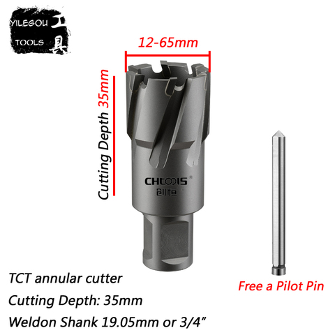 Diameter 12-65mm * 35mm TCT Annular Cutter With Weldon Shank, 22*35mm TCT Metal Core Drill 23*35 TCT Hole Saw For Magnetic Drill ► Photo 1/6