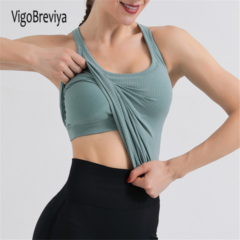 VigoBreviya Seamless Yoga Tops With Bra Women 2022 Sleeveless Fitness Sports T-shirts Gym Running Workout Tops Shirt Clothing ► Photo 1/6