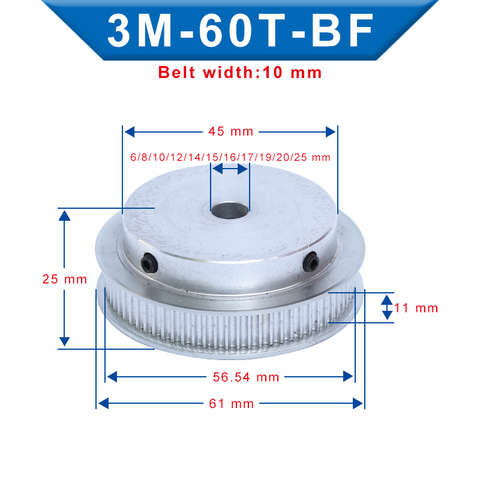 Timing Pulley 3M-60T BF Shape Inner Bore 6/8/10/12/14/15/16/17/19/20/25 mm Pulley Slot Width 11mm For Width 10 mm 3M-Timing Belt ► Photo 1/6