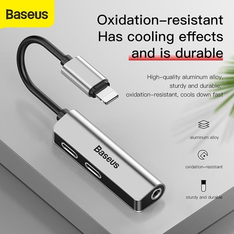 Baseus 3-in-1 Male to Dual & 3.5mm Female Adapter for iPhone L52 Fast Charging Portable Quick Charger Audio Adapter for iPhone ► Photo 1/6