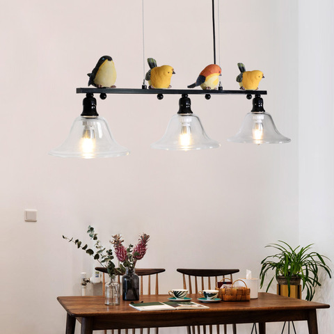 Nordic pastoral iron glass resin bird chandelier  lamps dining room living room white / black lights ► Photo 1/5