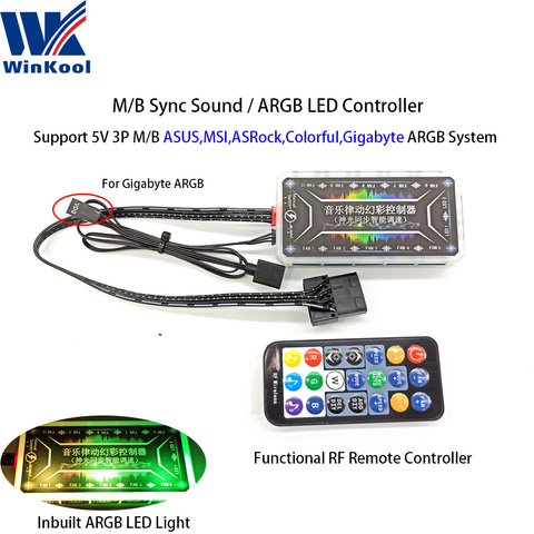 WinKool 6Pin ARGB Fan RF Remote Controller 10 Fan and 2 LED Ports Motherboard Sync LED Controller ► Photo 1/6