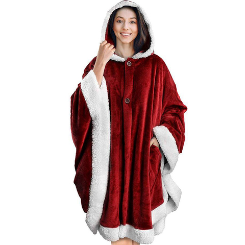 Soft Plaid Blanket Hooded Winter Warm Wearable Fleece Coats Blanket Cloak Adult Plush Microfiber TV Hoodie Blanket Sweatshirt ► Photo 1/6