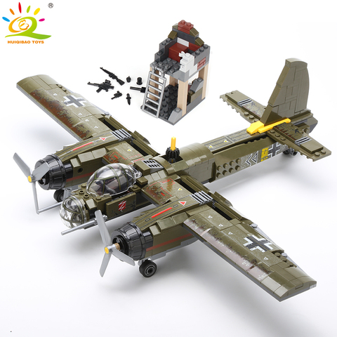 HUIQIBAO 559pcs Military Ju-88 Bombing Plane Building Block WW2 Helicopter Army Weapon Soldier Model Bricks Kit Toy for Children ► Photo 1/6