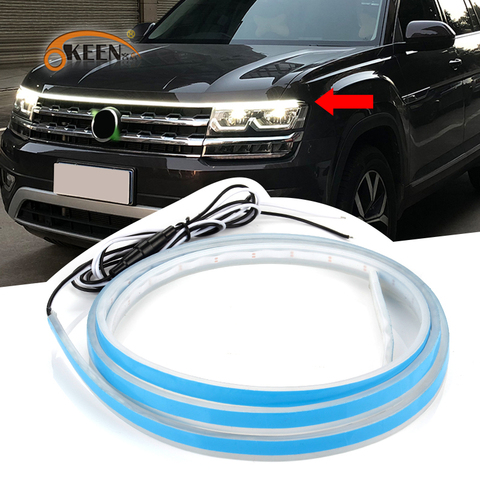 OKEEN Waterproof 12V Car LED Headlight Strips White DRL Daytime Running Lights Flexible Soft Tube Hood Car LED Lights ► Photo 1/6