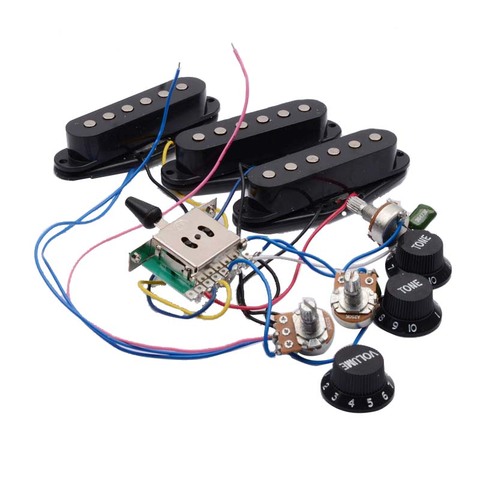 Electric Guitar Pickup Wiring Harness Prewired 5-way Switch 2T1V SSS SSH & 1T1V HH Pickup for ST Electric Guitar Black-White ► Photo 1/6