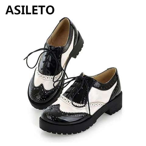 ASILETO British style women brogue shoes cross tied mixed color round toe wingtip oxfords casual footwear sapatos chaussures ► Photo 1/6