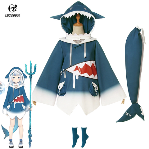 ROLECOS Hololive Gawr Gura Cosplay Costume ENG Shark Costume for Women Halloween Youtuber Cosplay Full Set Tail ► Photo 1/6