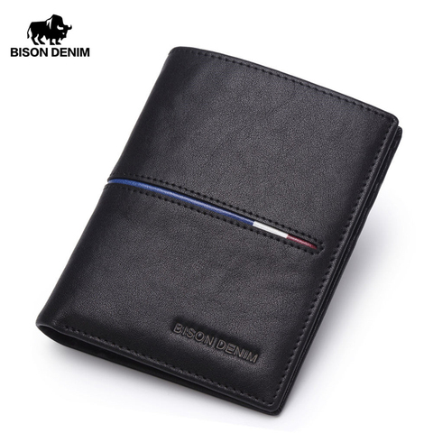 BISON DENIM Cowskin Leather Men Wallets Multi-Functional Cowhide Coin Purse Slim Genuine Leather Wallet Men Card Holders N4437 ► Photo 1/6