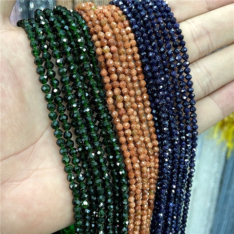 Natural Small Gemstones Beads Green Gold Blue Sandstone Beads Faceted Shiny Loose Beads 2MM 3MM Pick Size For Jewelry Making DIY ► Photo 1/6