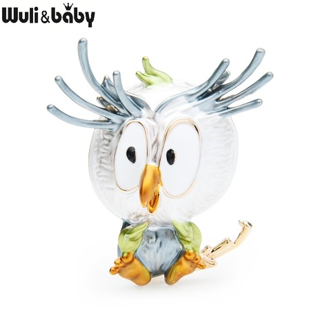 Wuli&baby Lovely Owl 3-color Enamel Bird Brooches Women Alloy Brown Grey Pink Bird Animal Party Casual Brooch Pins Gifts ► Photo 1/6