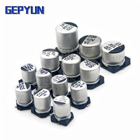 10pcs SMD 6.3V 10V 16V 25V 35V 50V Aluminum Electrolytic Capacitor 1UF Gepyun 10UF 22UF 33UF 47UF 100UF 220UF 330UF 470UF ► Photo 1/1