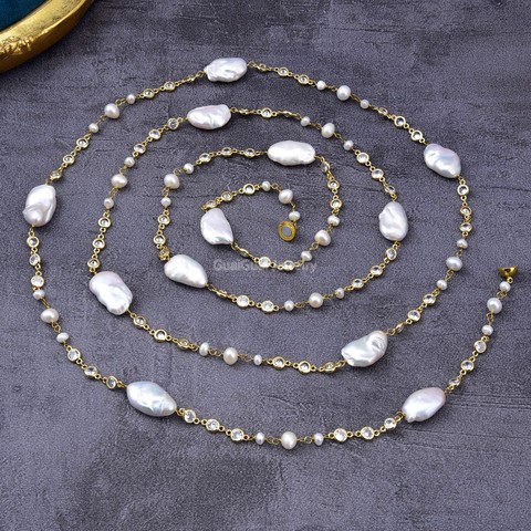 GuaiGuai Jewelry 65'' White Keshi Pearl Crystal Chain Long Necklace ► Photo 1/4