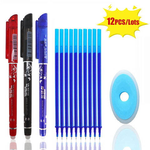 12 Pcs/Set Erasable Pen 0.5mm Refill Washable Handle Rod Blue/Black/Red Ink Gel Pen for School Office Writing Supply Stationery ► Photo 1/6