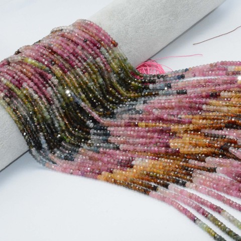Natural Multiple Color Tourmaline Faceted Rondelle Beads 2x3mm / 2.5x4mm - Classed Color ► Photo 1/6