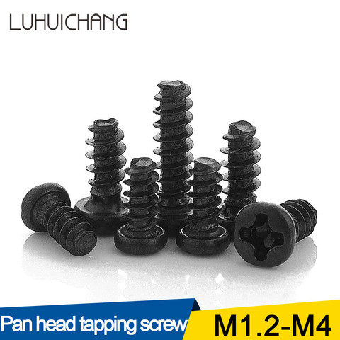 100pcs Cross Recessed Pan Head Self-tapping Screw M1.2 M1.4 M1.7 M2 M2.3 M2.6 M3 M4 Black Carbon Steel Phillips Screw ► Photo 1/4