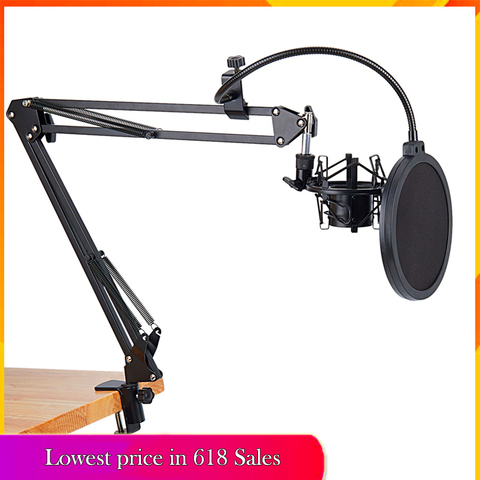 Newest NB-35 Mic Microphone Scissor Suspension Arm Stand and Table Mounting Clamp NW Filter Windscreen Shield Metal Mount Kit ► Photo 1/6