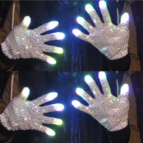 LED Sequin White Rave Flashing Gloves Glow Light Up Finger Tip Lighting Glove Wedding  Wedding Halloween Christmas Xmas ► Photo 1/6