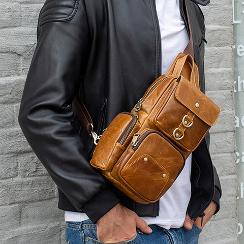 WESTAL genuine leather men's chest bag messenger bags male shoulder bag sling bag belt functional chest crossbody bags 8823 ► Photo 1/6