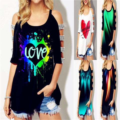 Women Tees Female 2022 Big Large Off Shoulder Summer Befree Boho Cotton Casual Tops Femme Hole Out Ladies T Shirts Plus Sizes ► Photo 1/6