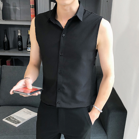 Summer Sleeveless Shirt Men Fashion 2022 Slim Fit Mens Casual Shirts Comfortable All Match Thin Men Shirt Dress ► Photo 1/5