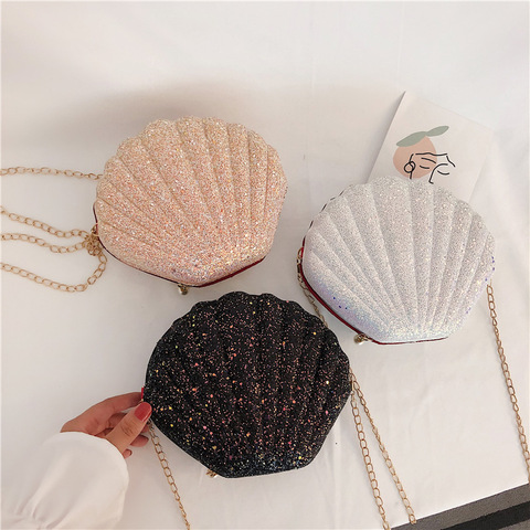 Women Shoulder Handbags Shell Bag Chain Cute Sequins Small Bag Phone Money Pouch Zipper Crossbody Bags for Women Bolsa Feminina ► Photo 1/6