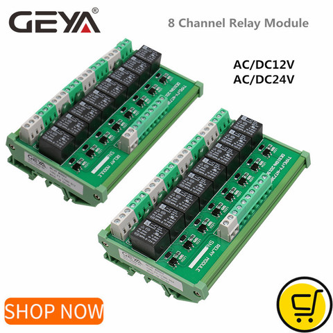 GEYA 8 Channel Interface Relay Module 12VACDC 24VACDC DIN Rail Panel Mount for Automation PLC Board ► Photo 1/6