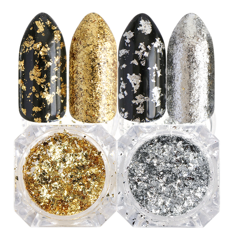 1 Box Gold Silver Flakes Nail Glitter Aluminum Irregular Sequins Mirror Powder Paillette Foils Sticker Nail Art Decorations TRCB ► Photo 1/6