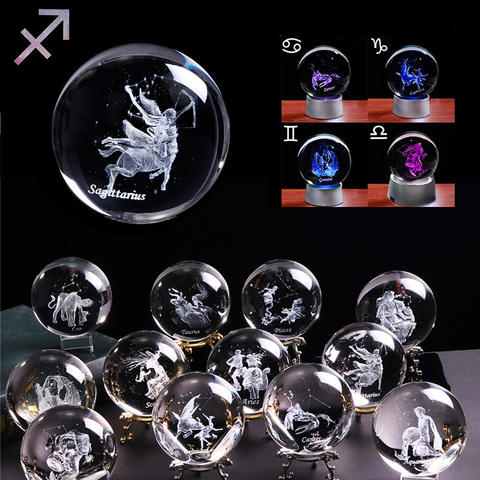 60mm/80mm 3D Zodiac Sign Star Crystal Ball Laser Engraved Glass Sphere Crystal Craft Home Decor Birthday Gifts ► Photo 1/5