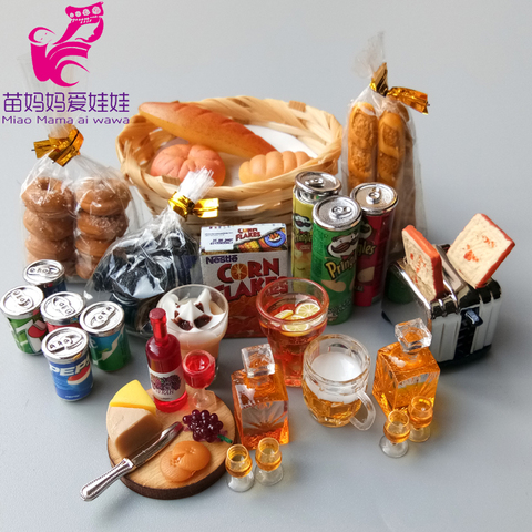 1/6  1/4 bjd doll house accessories mini food cookies bear cola cake wine egg potato chips bread for barbie doll ► Photo 1/6